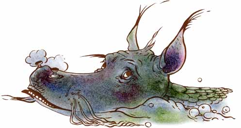Tupsukorvainen Turso puuskuttaa vedessä nenästään höyryä tuprutellen kuin lohikäärme konsanaan.